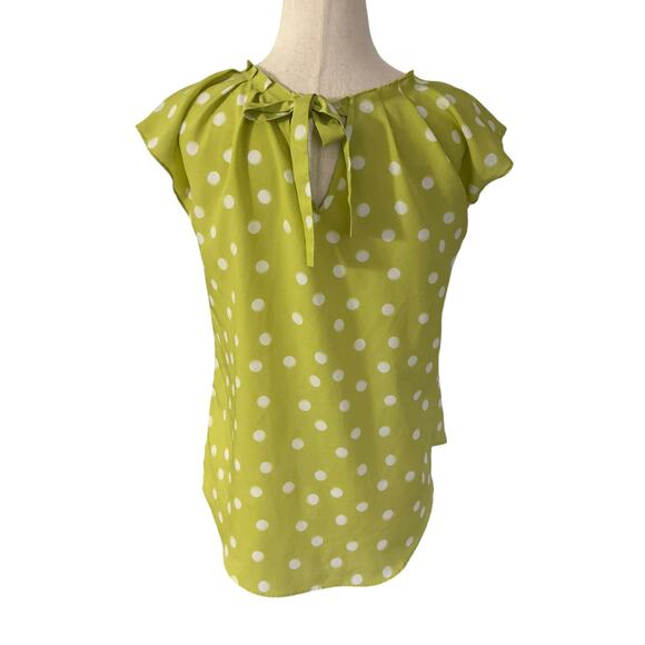 LC Lauren Conrad Green Polka Dot Back Tie Bow Shirt Women Top Size Small | 57-49 - Picture 2 of 6